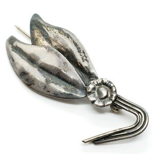 925 vintage handmade sterling silver leaf brooch pin